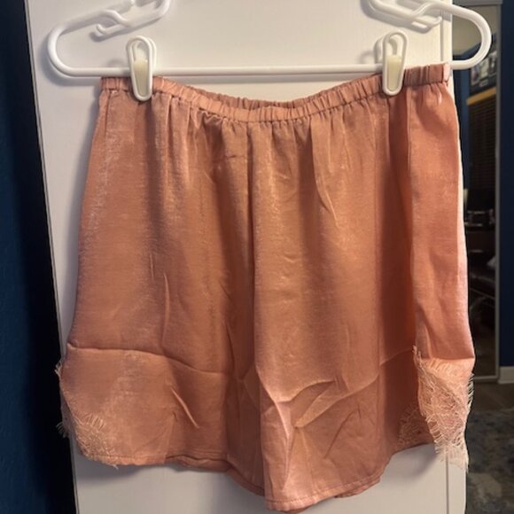 NWT Women’s Camisole Set Satin Lace Cami Short Set Coral Pink Summer Sleepwear - Picture 9 of 12
